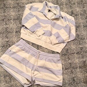 Striped Blue & Cream Loungewear Set - Pullover & Short